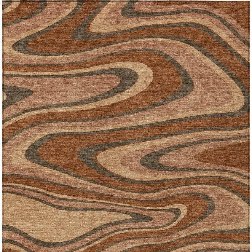 Orange And Copper Abstract Washable Indoor Outdoor Area Rug Photo 4