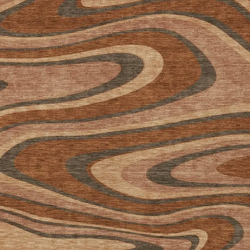 Orange And Copper Abstract Washable Indoor Outdoor Area Rug Photo 3