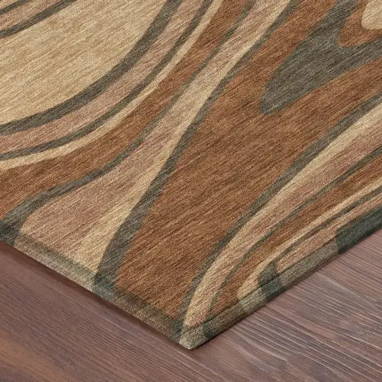 Orange And Copper Abstract Washable Indoor Outdoor Area Rug Photo 5