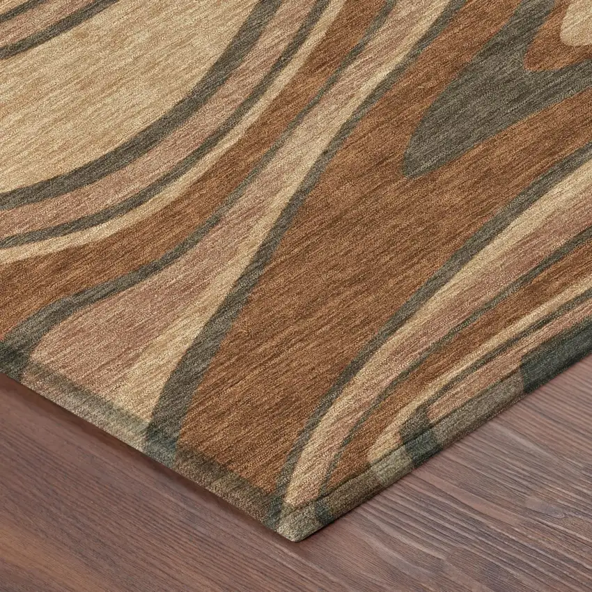 Orange And Copper Abstract Washable Indoor Outdoor Area Rug Photo 5