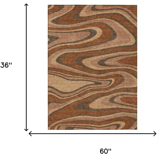 Orange And Copper Abstract Washable Indoor Outdoor Area Rug Photo 7