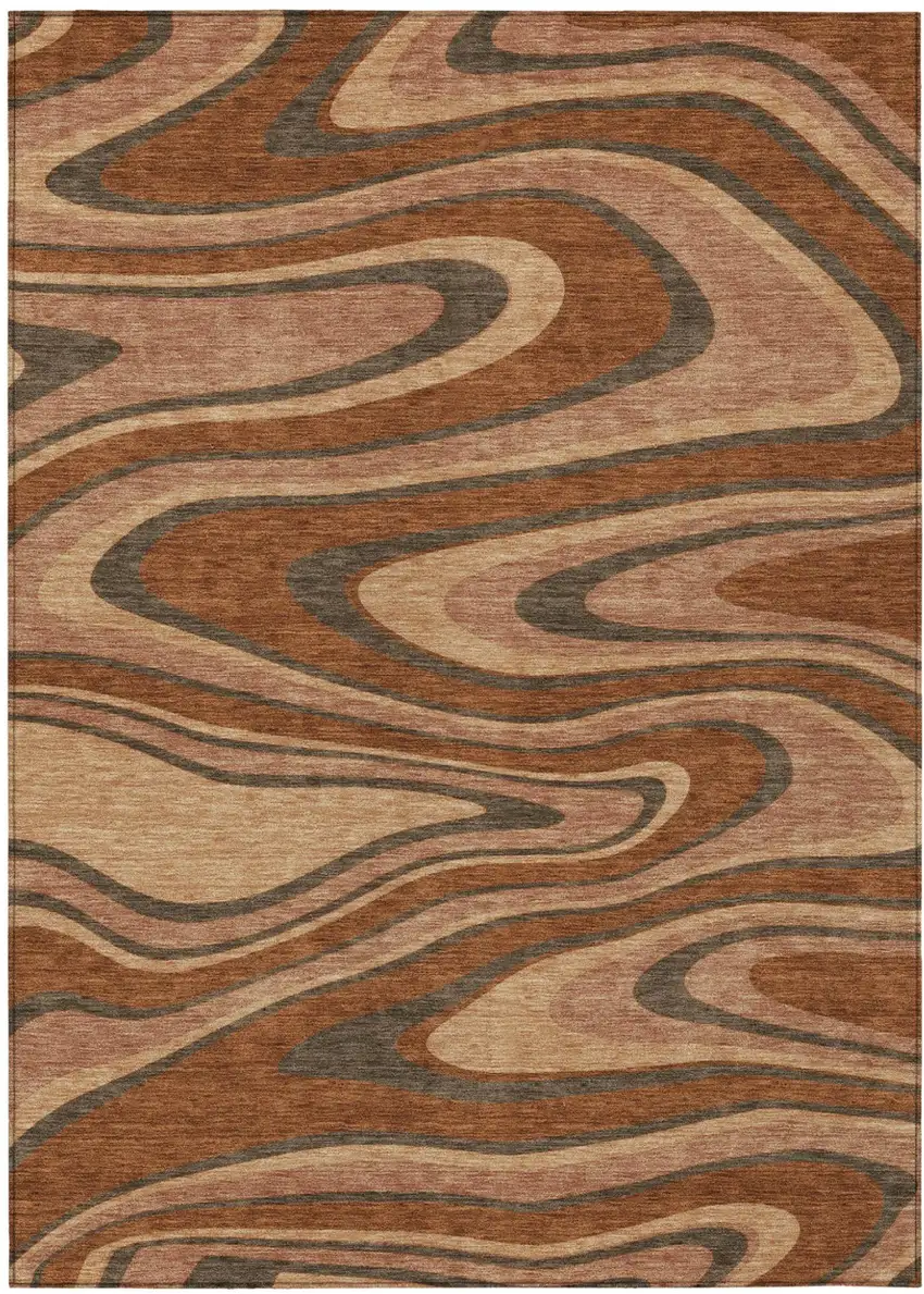 Orange And Copper Abstract Washable Indoor Outdoor Area Rug Photo 2