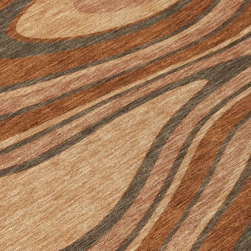 Orange And Copper Abstract Washable Indoor Outdoor Area Rug Photo 6