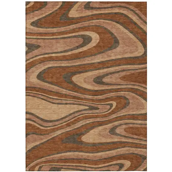 Orange And Copper Abstract Washable Indoor Outdoor Area Rug Photo 2