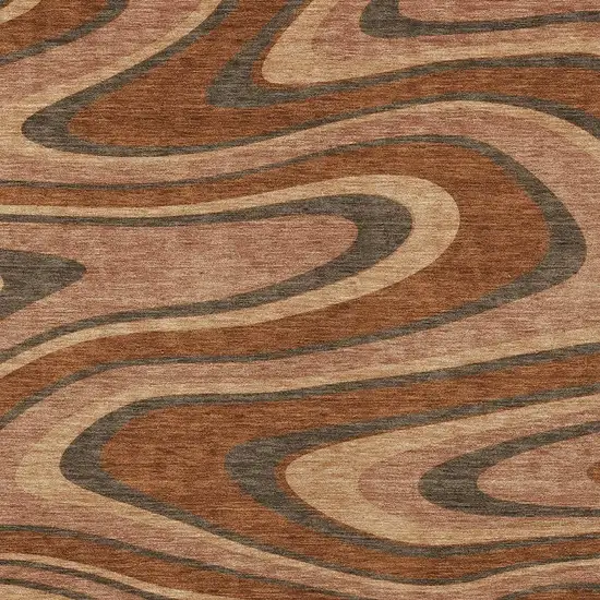 Orange And Copper Abstract Washable Indoor Outdoor Area Rug Photo 3