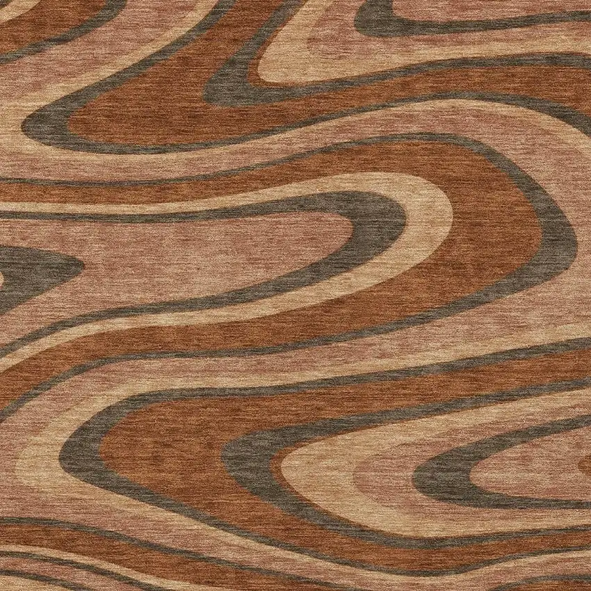 Orange And Copper Abstract Washable Indoor Outdoor Area Rug Photo 3