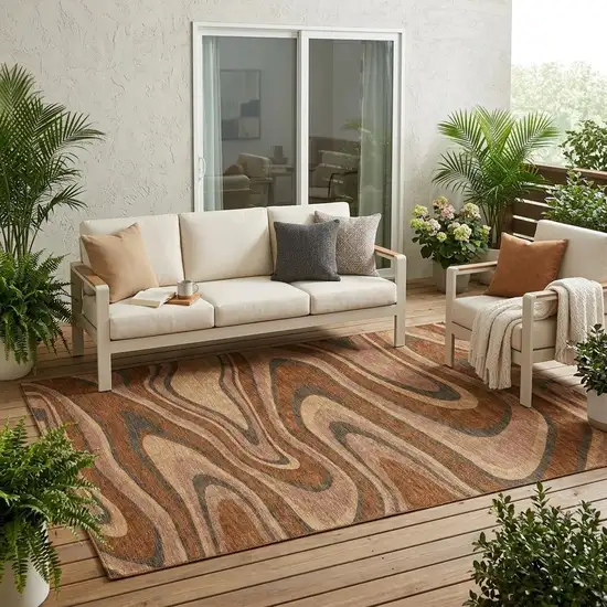 Orange And Copper Abstract Washable Indoor Outdoor Area Rug Photo 1