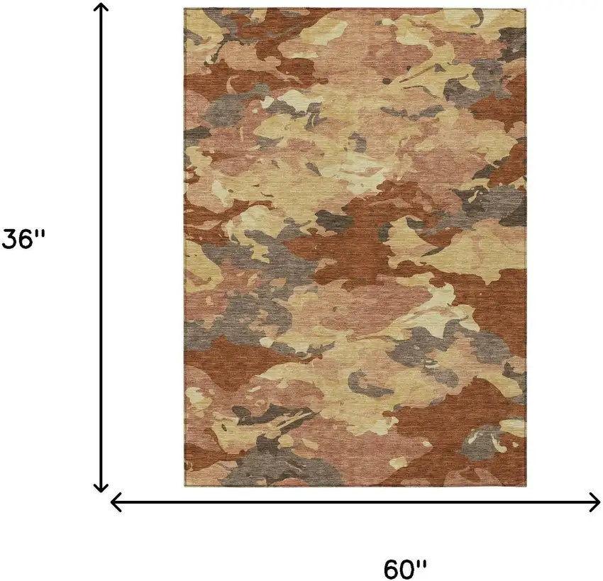 Orange And Copper Abstract Washable Indoor Outdoor Area Rug Photo 7