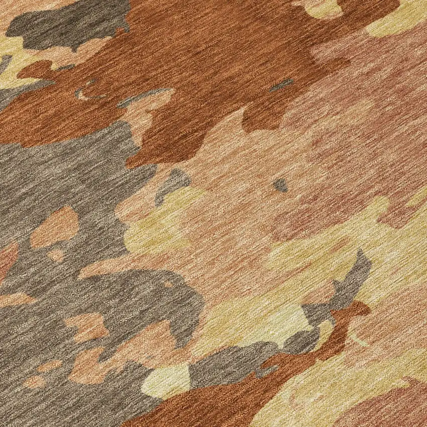 Orange And Copper Abstract Washable Indoor Outdoor Area Rug Photo 6