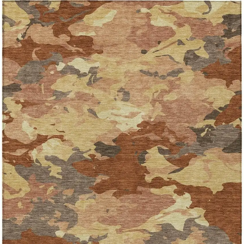 Orange And Copper Abstract Washable Indoor Outdoor Area Rug Photo 4