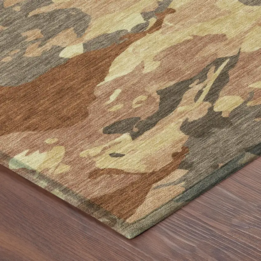 Orange And Copper Abstract Washable Indoor Outdoor Area Rug Photo 5