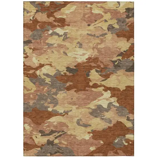 Orange And Copper Abstract Washable Indoor Outdoor Area Rug Photo 2