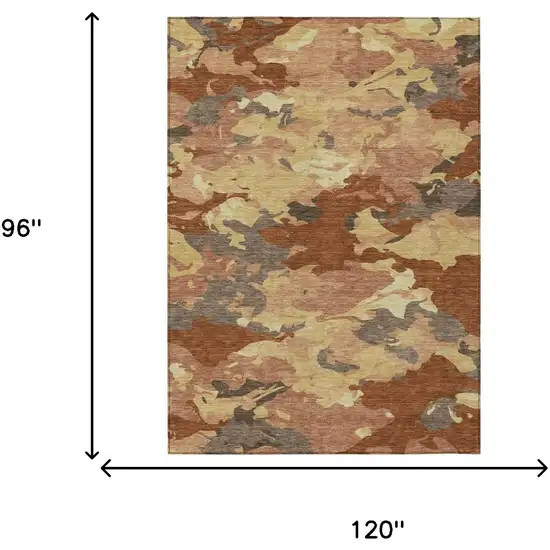 Orange And Copper Abstract Washable Indoor Outdoor Area Rug Photo 7