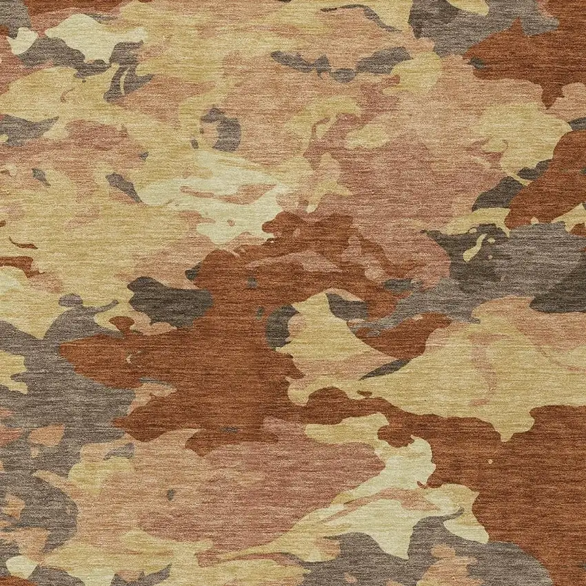 Orange And Copper Abstract Washable Indoor Outdoor Area Rug Photo 3