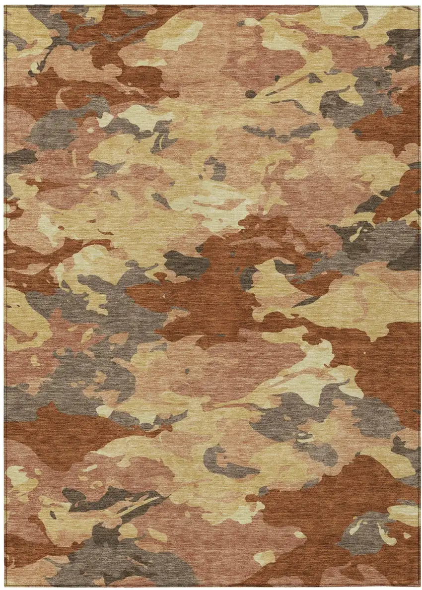 Orange And Copper Abstract Washable Indoor Outdoor Area Rug Photo 2