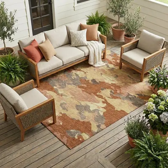 Orange And Copper Abstract Washable Indoor Outdoor Area Rug Photo 1