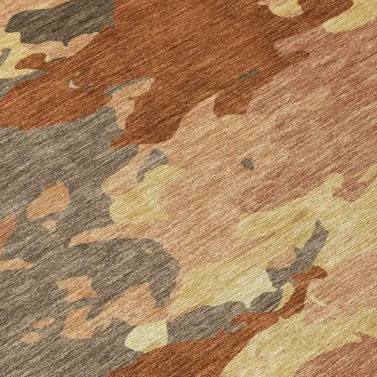 Orange And Copper Abstract Washable Indoor Outdoor Area Rug Photo 6