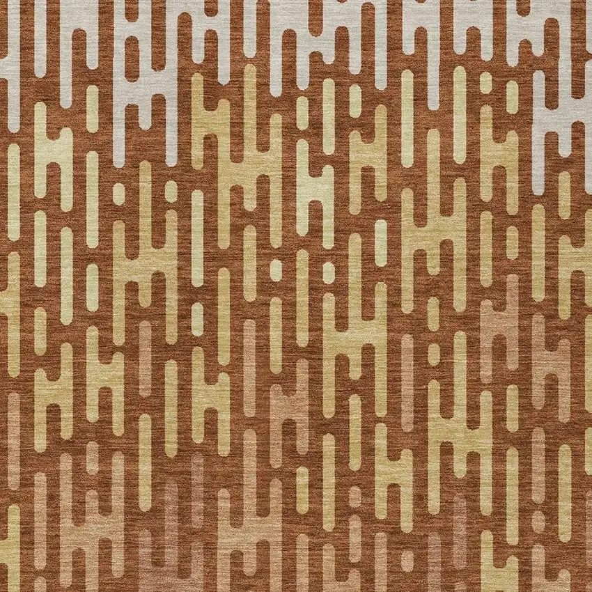 Orange And Copper Abstract Washable Indoor Outdoor Area Rug Photo 3