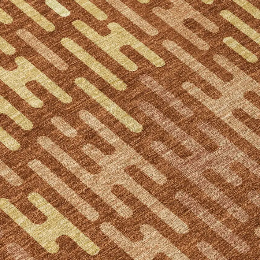 Orange And Copper Abstract Washable Indoor Outdoor Area Rug Photo 6