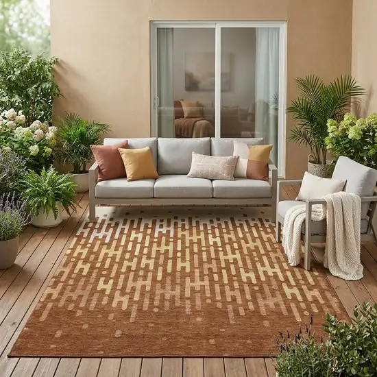 Orange And Copper Abstract Washable Indoor Outdoor Area Rug Photo 1