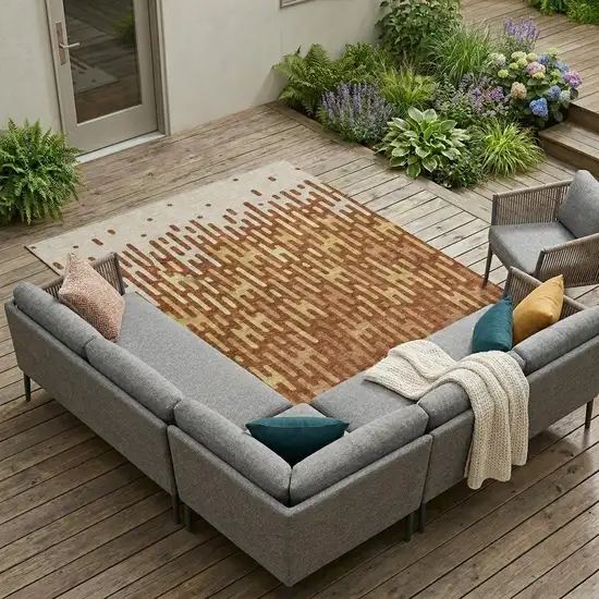 Orange And Copper Abstract Washable Indoor Outdoor Area Rug Photo 1