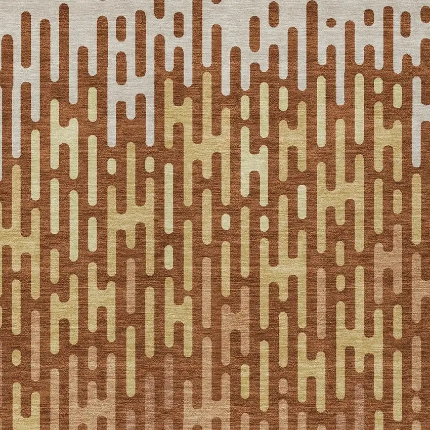 Orange And Copper Abstract Washable Indoor Outdoor Area Rug Photo 3