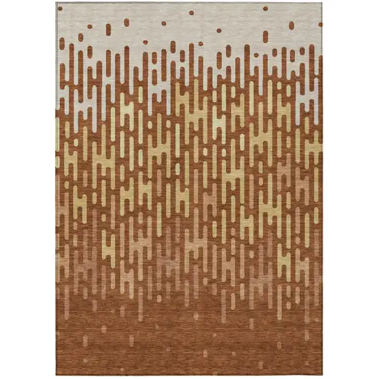 Orange And Copper Abstract Washable Indoor Outdoor Area Rug Photo 2