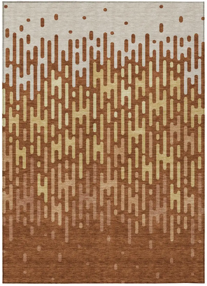 Orange And Copper Abstract Washable Indoor Outdoor Area Rug Photo 2