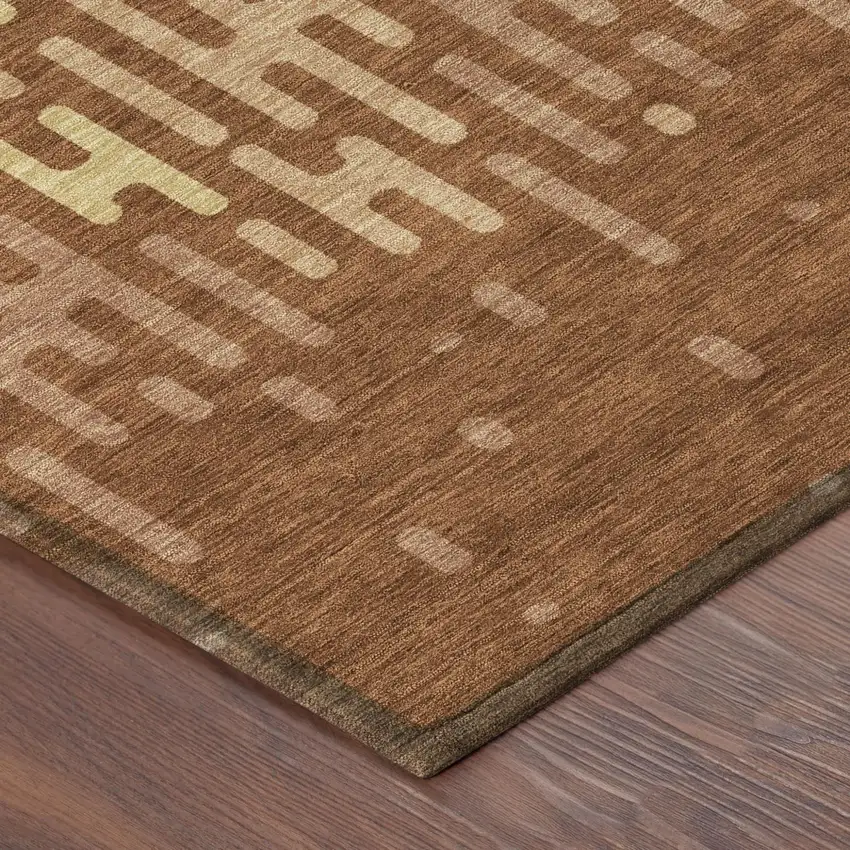Orange And Copper Abstract Washable Indoor Outdoor Area Rug Photo 5