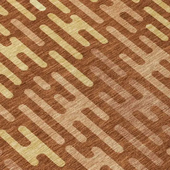 Orange And Copper Abstract Washable Indoor Outdoor Area Rug Photo 6