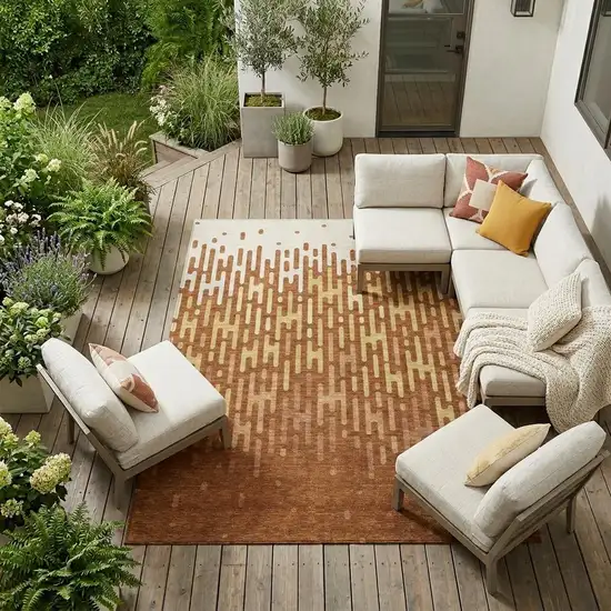Orange And Copper Abstract Washable Indoor Outdoor Area Rug Photo 1