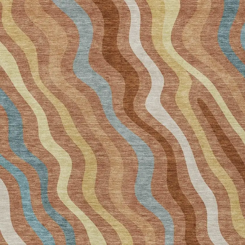 Orange And Copper Abstract Washable Indoor Outdoor Area Rug Photo 3