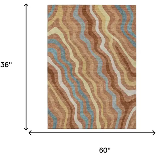 Orange And Copper Abstract Washable Indoor Outdoor Area Rug Photo 7