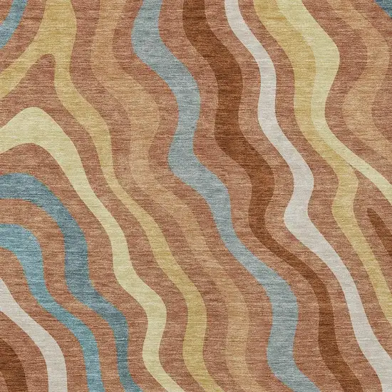 Orange And Copper Abstract Washable Indoor Outdoor Area Rug Photo 3