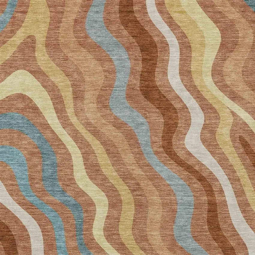Orange And Copper Abstract Washable Indoor Outdoor Area Rug Photo 3