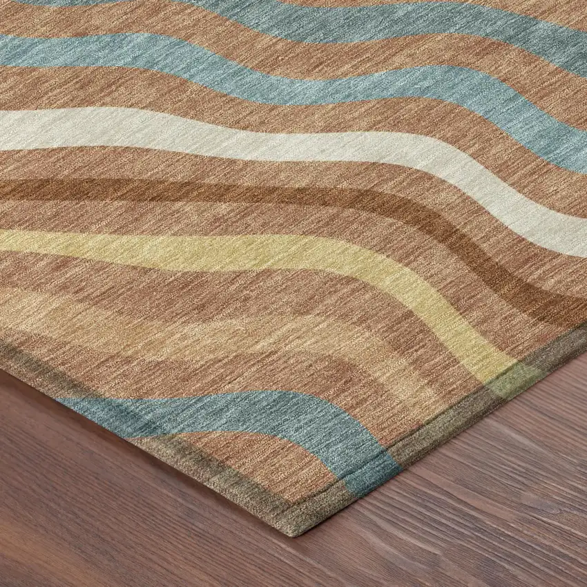 Orange And Copper Abstract Washable Indoor Outdoor Area Rug Photo 5