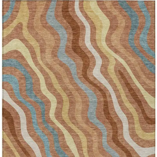 Orange And Copper Abstract Washable Indoor Outdoor Area Rug Photo 4