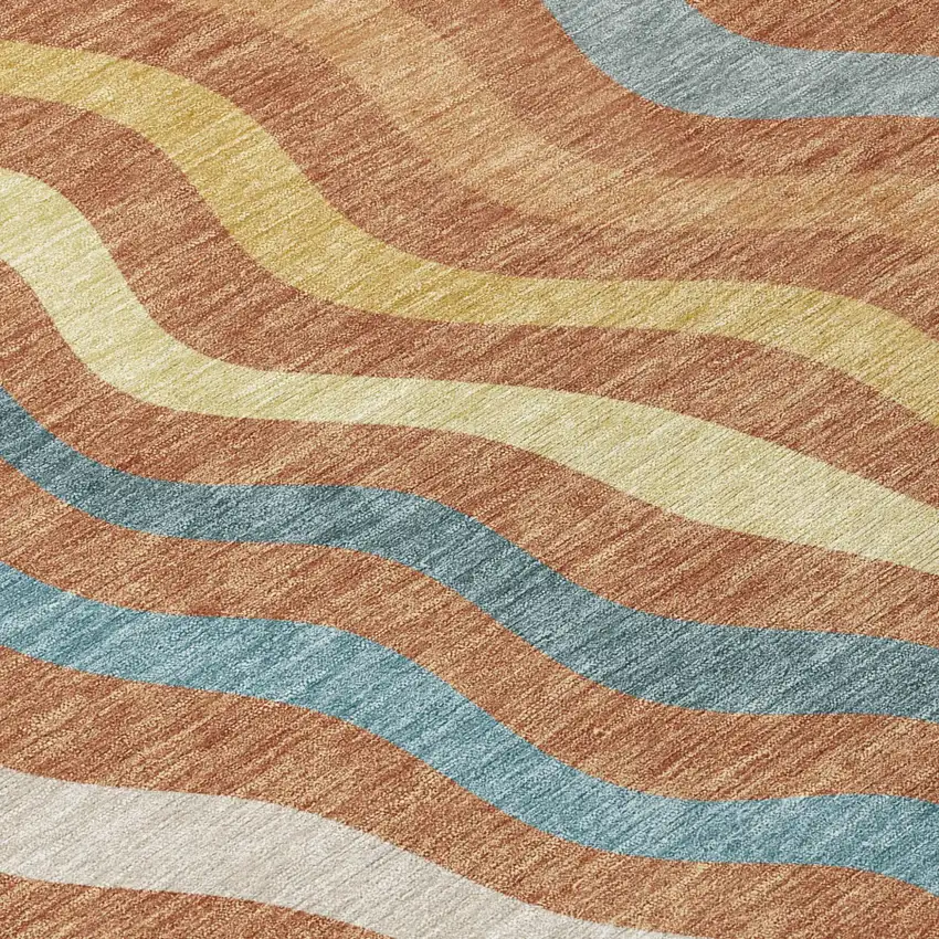 Orange And Copper Abstract Washable Indoor Outdoor Area Rug Photo 6