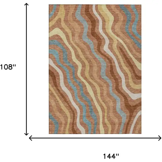 Orange And Copper Abstract Washable Indoor Outdoor Area Rug Photo 7