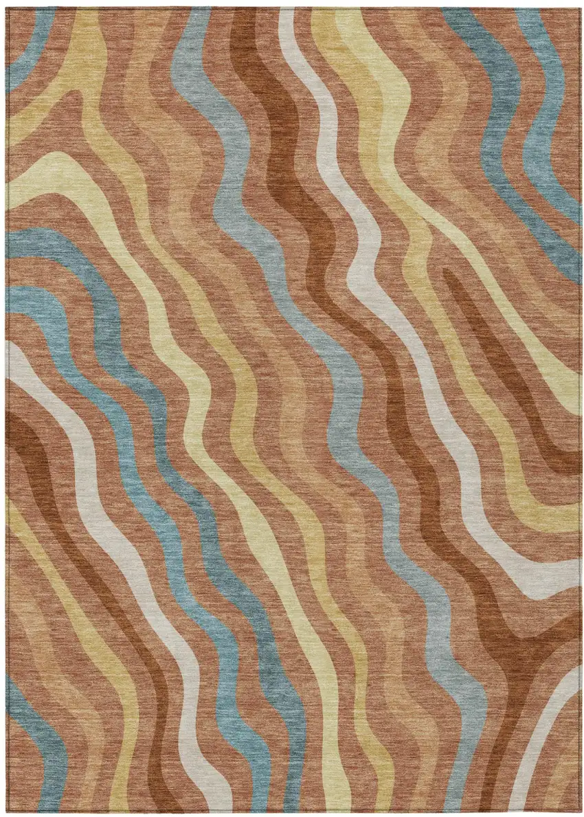 Orange And Copper Abstract Washable Indoor Outdoor Area Rug Photo 2