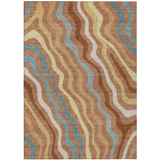 Orange And Copper Abstract Washable Indoor Outdoor Area Rug Photo 2