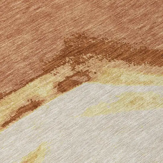 Orange And Copper Abstract Washable Indoor Outdoor Area Rug Photo 6