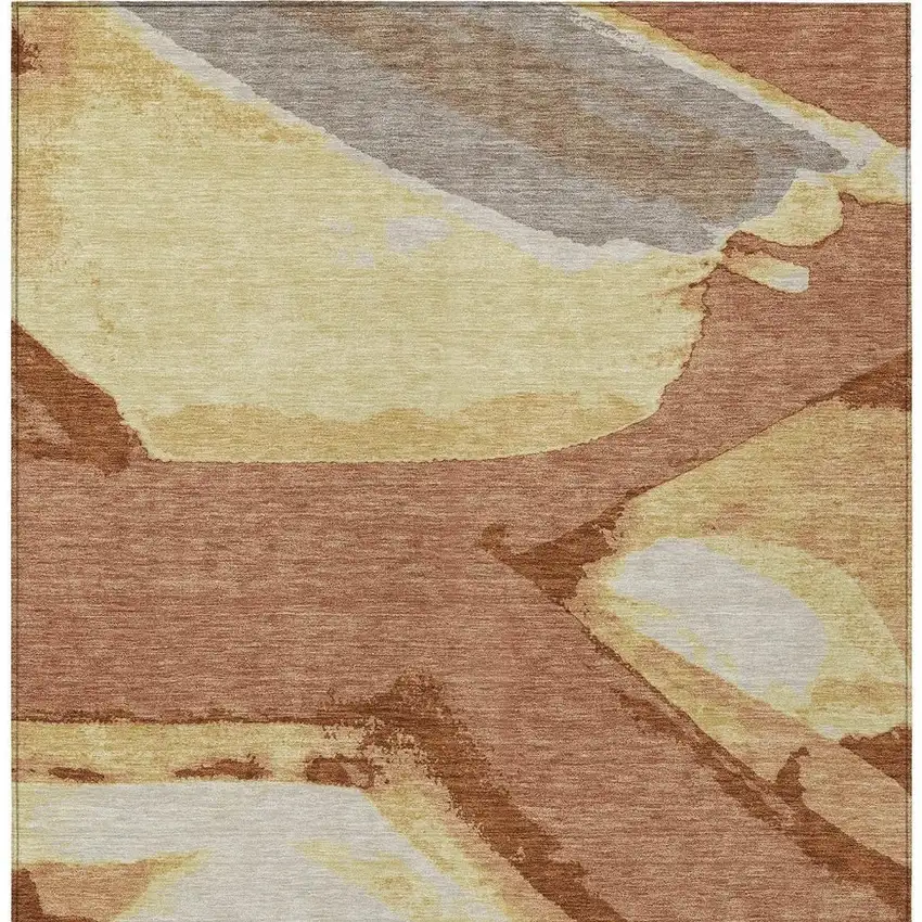 Orange And Copper Abstract Washable Indoor Outdoor Area Rug Photo 4