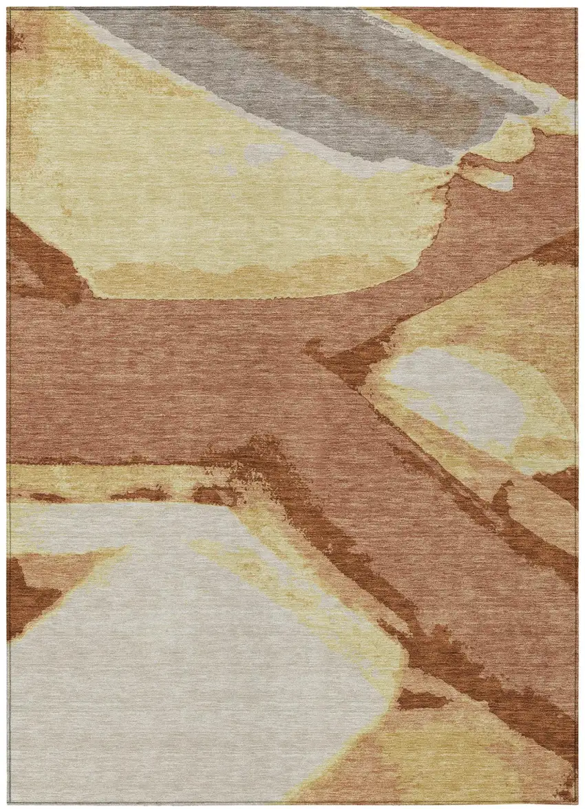 Orange And Copper Abstract Washable Indoor Outdoor Area Rug Photo 2