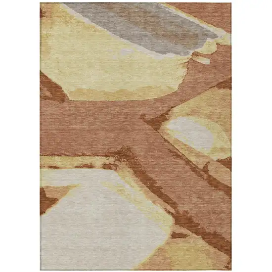 Orange And Copper Abstract Washable Indoor Outdoor Area Rug Photo 2
