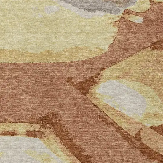 Orange And Copper Abstract Washable Indoor Outdoor Area Rug Photo 3