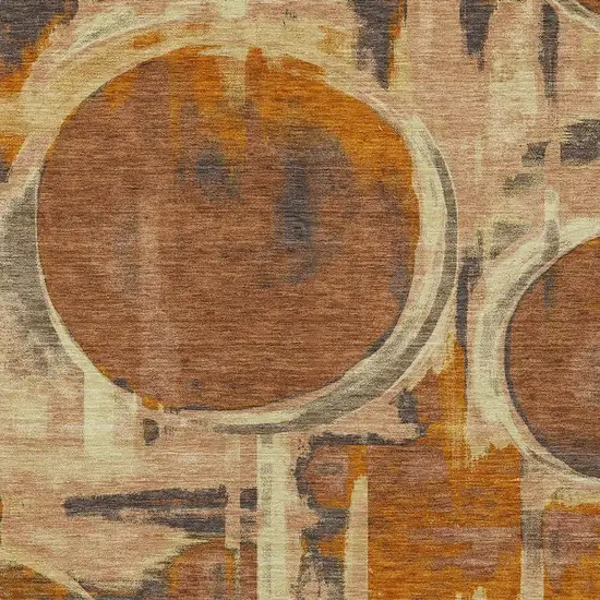 Orange And Copper Abstract Washable Indoor Outdoor Area Rug Photo 2