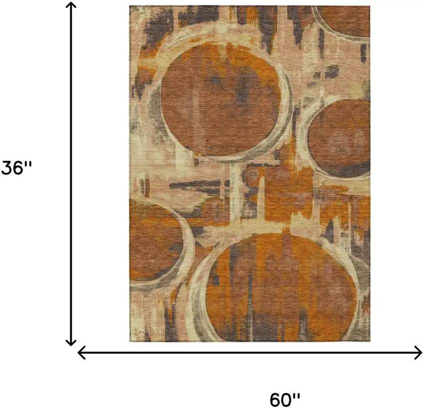 Orange And Copper Abstract Washable Indoor Outdoor Area Rug Photo 6