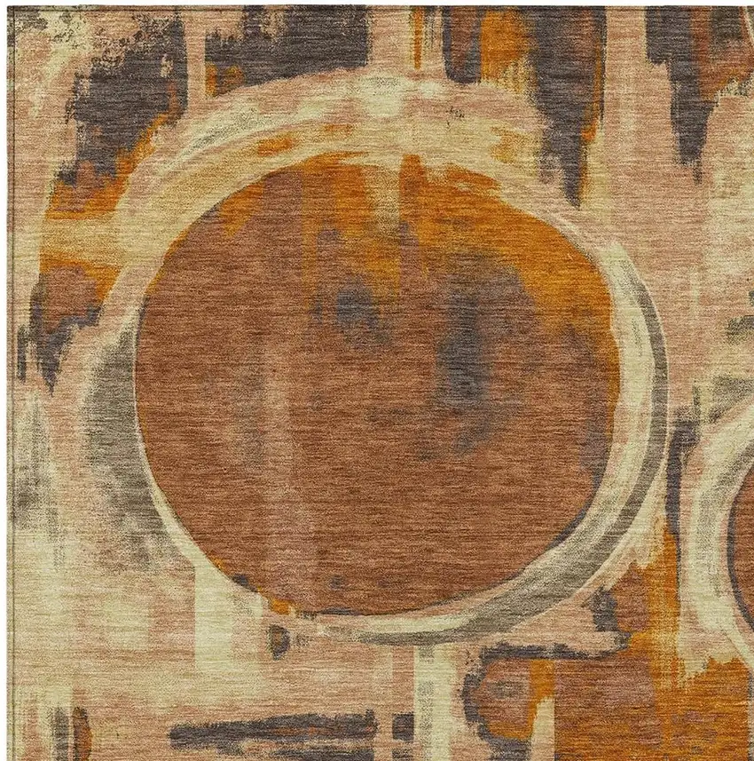 Orange And Copper Abstract Washable Indoor Outdoor Area Rug Photo 2