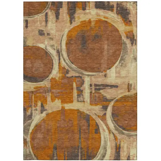 Orange And Copper Abstract Washable Indoor Outdoor Area Rug Photo 3